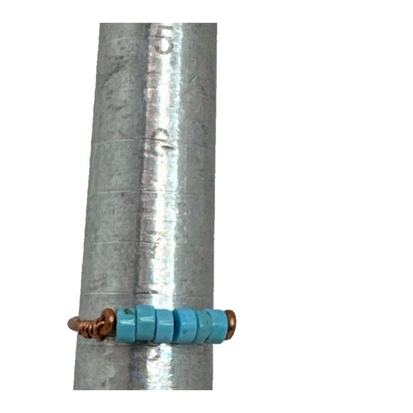 Copper And  Turquoise Line Ring Handcrafted Made In USA Size 8 Minimalist - Picture 4 of 6